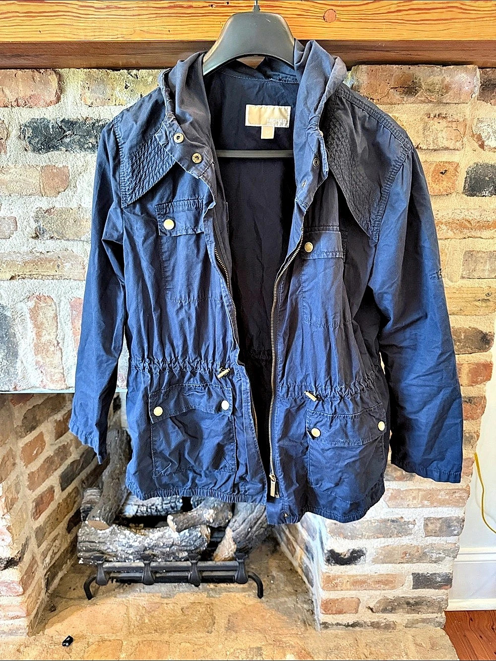 Michael Kors Hooded Utility Jacket in Blue Size Medium Like New